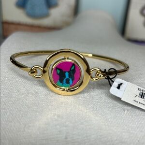 NWT Carolee Goldtone bangle hook bracelet pink and blue Terrier dog charm size 6